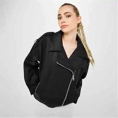 MissGuided Vintage Faux Leather Biker Jacket 8 (XS) Women Girls Black RRP £55 • £13.99