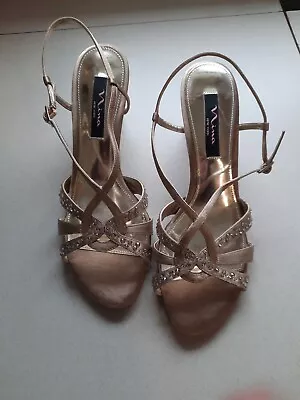 Nina New York Gold Silk Leather Heels Strappy Slingback Sandals Sexy  10M • $15