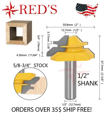 $10.99 • Buy REDS Y75840-8- 45 Degree-Up To 3/4  Stock Lock Miter Joint Router Bit 1/2  Shank
