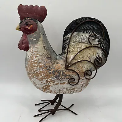 Primitive 15  Tall CHICKEN Rustic Wood Metal White Red Black Rooster Country • $18.99