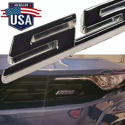 1x Grille SS Emblem Front Badge SS 3D Letter For Camaro CHEVROLET Chrome Black • $10.99