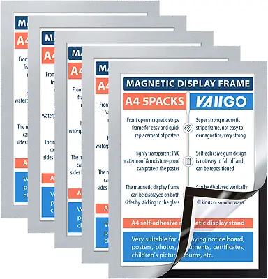 VAIIGO A4 Self Adhesive Magnetic Display Frame Magnetic Paper Holder For Licens • £25.16