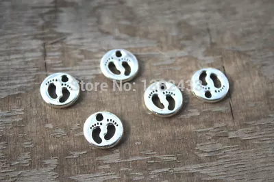 Silver Baby Feet Charm Traditional Clip On Footprint Disc Bead Shower Uk Stock • £2.75