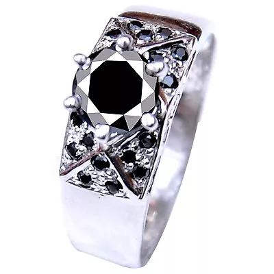 Sparkling 1.35 Ct Round Black Moissanite Diamond Anniversary Ring Size 7 • $1.52