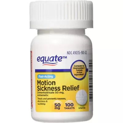 Equate Fast-Acting Motion Sickness Relief Dimenhydrinate Tablets 50 Mg 100 Ct • $9.48