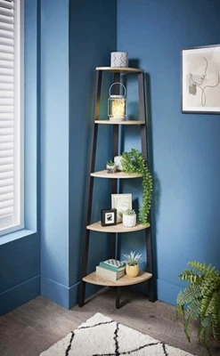 £69.99 • Buy Tall Corner Shelf Black Metal With Wooden Shelves