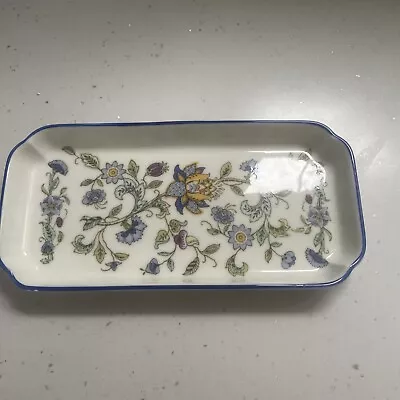 Haddon Hall Blue Minton Floral Bone China England Mini Tray • £7