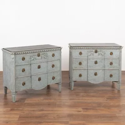 Pair Of Blue Painted Chest Of Three Drawers With Griffins Sweden Circa 1840-60 • $8650