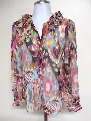 * NEW * ZARA Colorful Crepe Sheer Button Down Shirt Top Blouse Sz S NWT $45 • $1.99