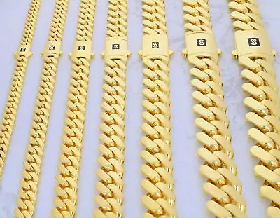10K Yellow Gold Miami Cuban Monaco Link Chain Necklace 6mm-20mm 18 - 30  Hollow • $1445.99