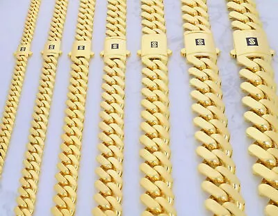 10K Yellow Gold Miami Cuban Royal Monaco Link Chain Necklace 5mm-20mm 16 - 30  • $1296.98