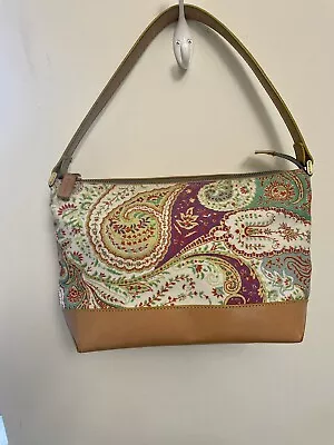 Etro Tan   Leather And Paisley  Printed Canvas Bag Vintage • $95