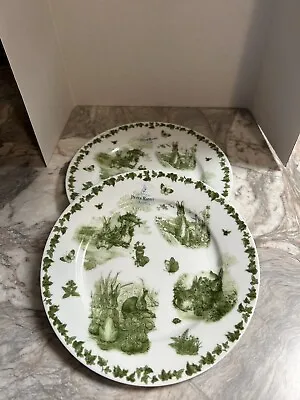 Beatrice Potter Luncheon Plates Green And White. New Easter Rabbit Green Toile • $21.99