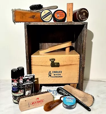 Cavalier Shoe Shine Box Kit- Vintage 1950’s Wooden Handmade Craftsmanship • $60