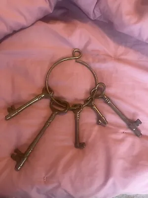 Old Antique Vtg Brass Huge SKELETON Barrel Keys Prison Cell Gate Door Jail Lock • $100