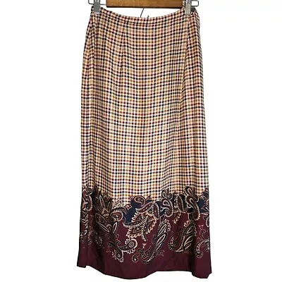 Charter Club Plaid Paisley Wrap Maxi Skirt 6 Petite Burgundy Preppy Academia Y2K • $24.94