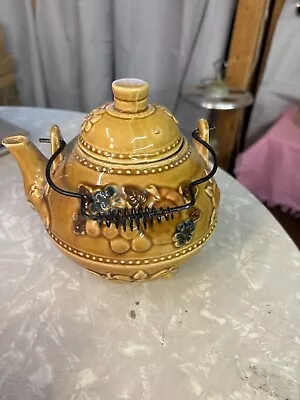 Vintage 1960’s Teapot Japan Flowers Fruit Metal Handle Pears Teapot • $11.99