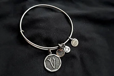 $19 • Buy ALEX AND ANI Initial 'V' Charm Bangle Silver Bracelet 2015 BRAND NEW