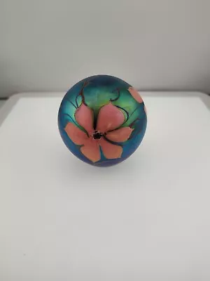 1985 Vandermark Glass Flower Iridescent Blue Glass Paperweight • $60