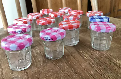 15 X Bonne Maman Empty Mini Jam Jars With Gingham Lids Good Used Condition • £5.50