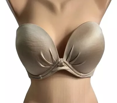 Fabulous By Victoria's Secret Strapless Beige Bra Size 36DD Nude Plunge Push Up • $20