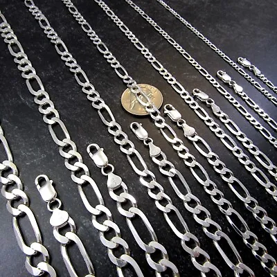 Solid 925 Sterling Silver Men's Italian Figaro Link Chain Bracelet Or Necklace • $29.13