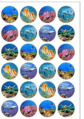 24 PRECUT Underwater Coral Reef Fish Edible Wafer Paper Cupcake Cake Toppers  • £2.49