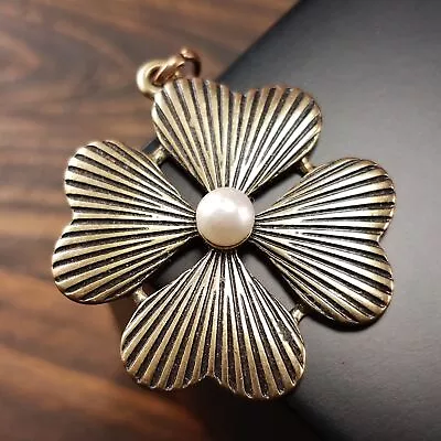 Vintage Jewelry Four Leaf Clover Charm Pendant With Faux Pearl Estate Good Luck • $12.99