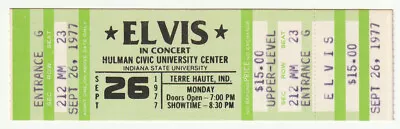 ELVIS PRESLEY Hulman Civic University  September 26 1977 Unused Concert Ticket • $162.37