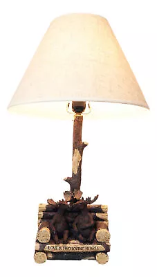 Rustic Western Bull Moose Grand Elks On Tree Logs Bench Table Lamp With Shade • $99.95