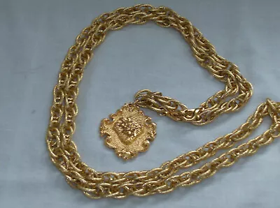 Vintage Avon Textured Gold Tone Lion Face Belt Necklace Unworn Free Ship • $29.99