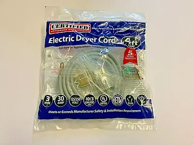 Certified Appliance 4ft Clothes Dryer Cord 3 Wire 30 AMP 125/250 Volt UL Listed • $12.89