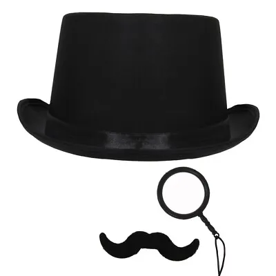 Top Hat Monocle Moustache Fancy Dress 1920s Rich Toff Costume Accessories Lot • £9.99