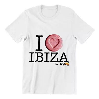 I Love Ibiza Men's T Shirt Heart Pill Ecstasy MDMA Funny WHITE • £18.99