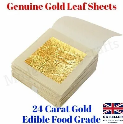 Genuine Gold Leaf Sheet 24K Carat Edible Cooking Baking Food Grade 4.33x4.33cm • £3.49