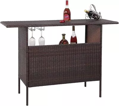 Outdoor Bar Table With 2 Steel Shelves 2 Sets Of Rails Patio Bar Table Outdoor • $133.39