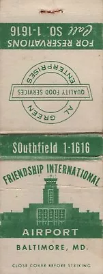 Vtg Bobtail Matchbook Cover Friendship International Airport Baltimore Maryland • $3.50