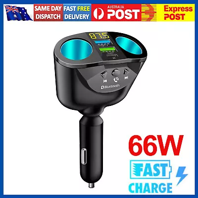 Car Cigarette Lighter Dual USB Fast Charger FM 5.0 Bluetooth Socket Splitter 66W • $21.39