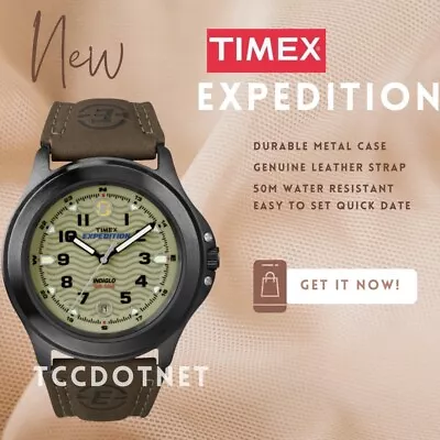 Timex Men's T47012 Expedition Metal Field Brown Leather Strap Watch New W/ Case • $43.07