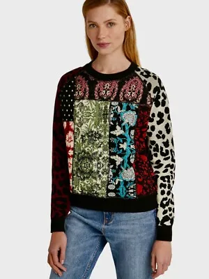 NWOT DESIGUAL Bright Multi-pattern Lurex Thread Sweater Jumper / Sz XL • $69