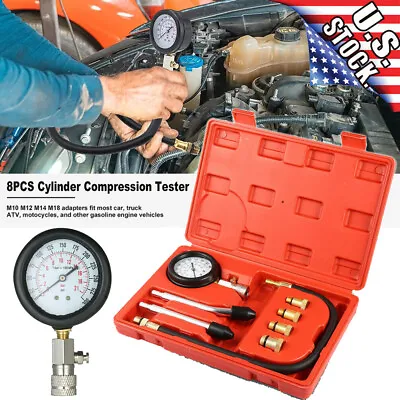 8Pcs Petrol Engine Cylinder Compression Tester Tool Kit M10 M12 M14 M18 Adapter • $18.99