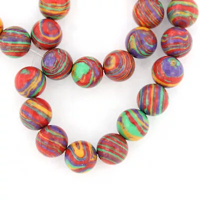 Round Natural Malachite Beads 8mm - Red Blue Yellow -1 Strand 50 Beads - BD597 • $9.25