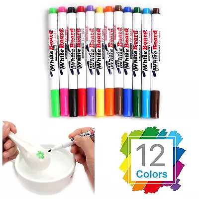 Whiteboard Pens 12 Colours Assorted Makers Fine Tip Eraser Dry Wipe White Board • $6.89