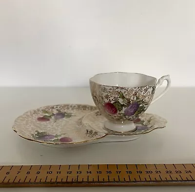 Queen Anne Tennis Set Cup & Saucer Set Floral Filigree & Thistles Design Vintage • £18