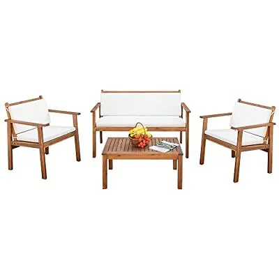 Patio Furniture 4 Piece Acacia Wood Outdoor Conversation Sofa Set With Table ... • $325.91