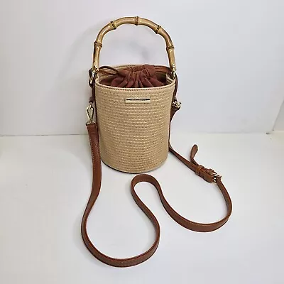 Gorgeous Katie Loxton Woven Straw & Tan Faux Leather Bag Bamboo Handle Unused • £25