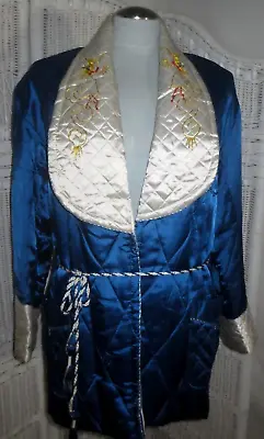 50's Japanese Asian Quilt Embroidery Dragon Theme Smoking Jacket Robe W/Belt • $49.95