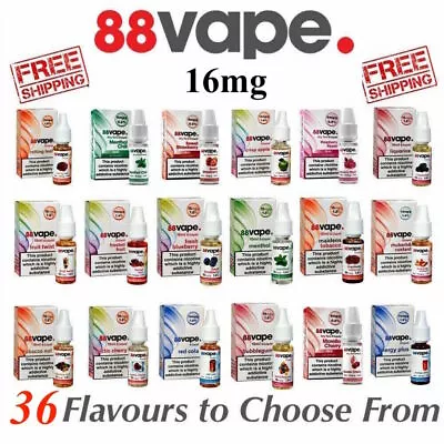 88 Vape E Liquid 16mg Nicotine All Flavours Any Pen 10ml Bottles Vape Juice 16mg • £6.25