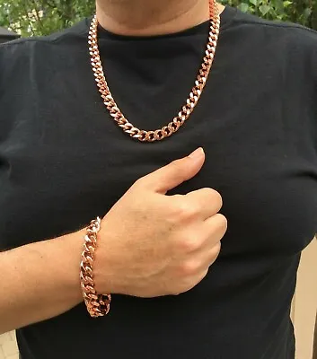 Pure Copper Cuban Chain Curb Link Biker Arthritis Heavy Bracelet / Necklace Set • $14.36
