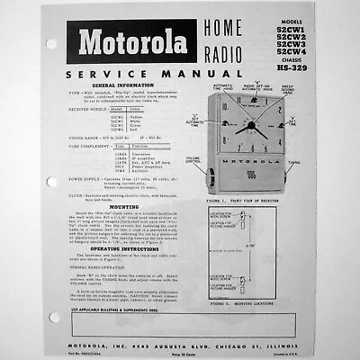 Motorola ® Models 52CW1 52CW2 52CW3 52CW4 AM Clock Radio Service Manual © 1950s • $4.70